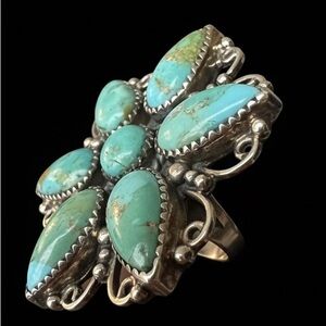 Genuine Kingman Turquoise and sterling Silver Statement Ring